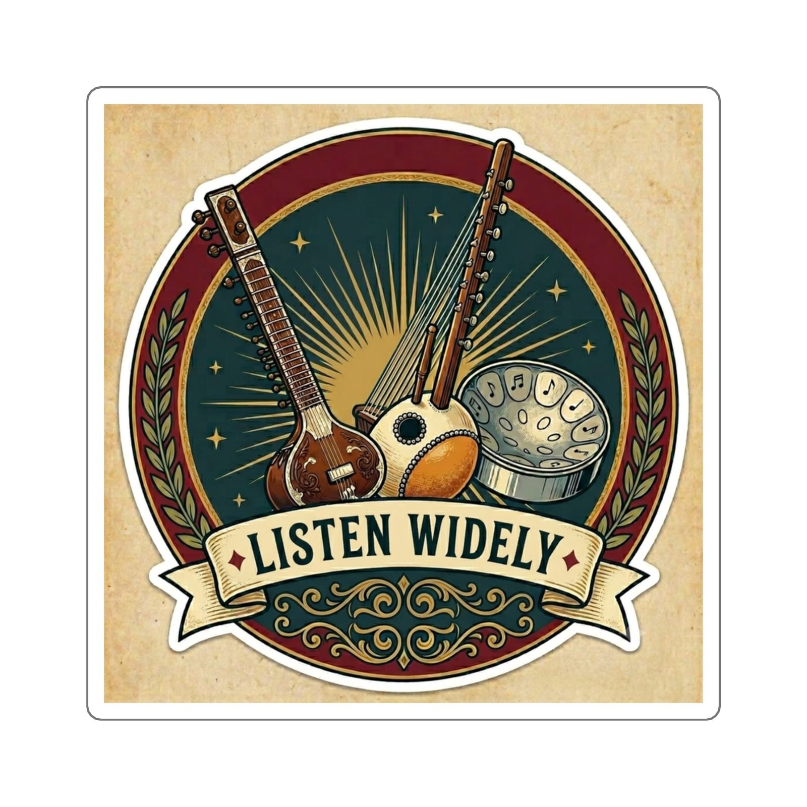 Listen Widely Tabla + Cajon + Hang Drum Sticker - Image 3