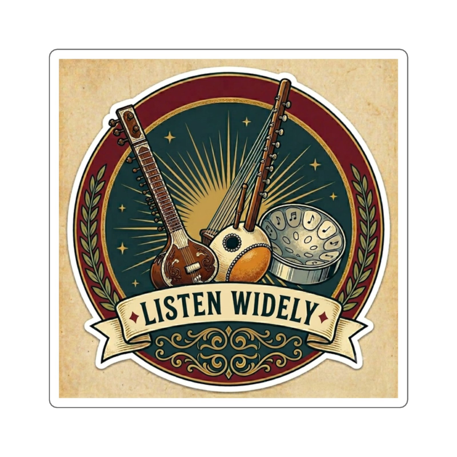 Listen Widely Tabla + Cajon + Hang Drum Sticker
